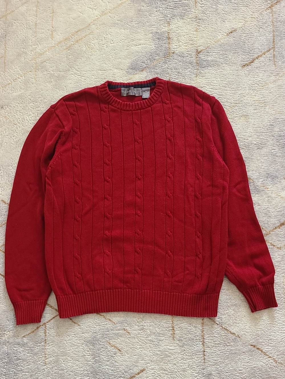 Oscar de la Renta Women XL Red Cable Knit Sweater 100% Cotton Fall 2011